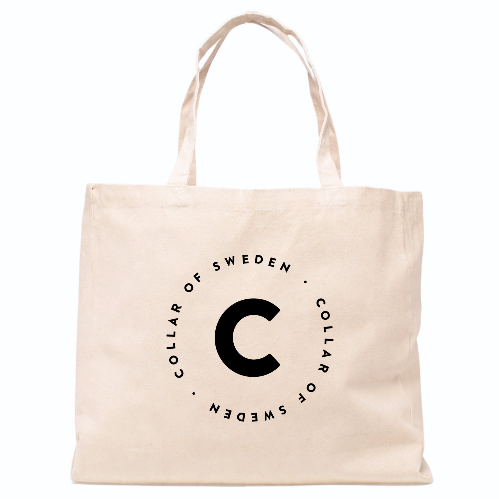 Beige canvas tote bag with the Collar of Sweden logotype